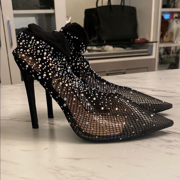 Shoes - Elegant Black Mesh Stiletto Heels